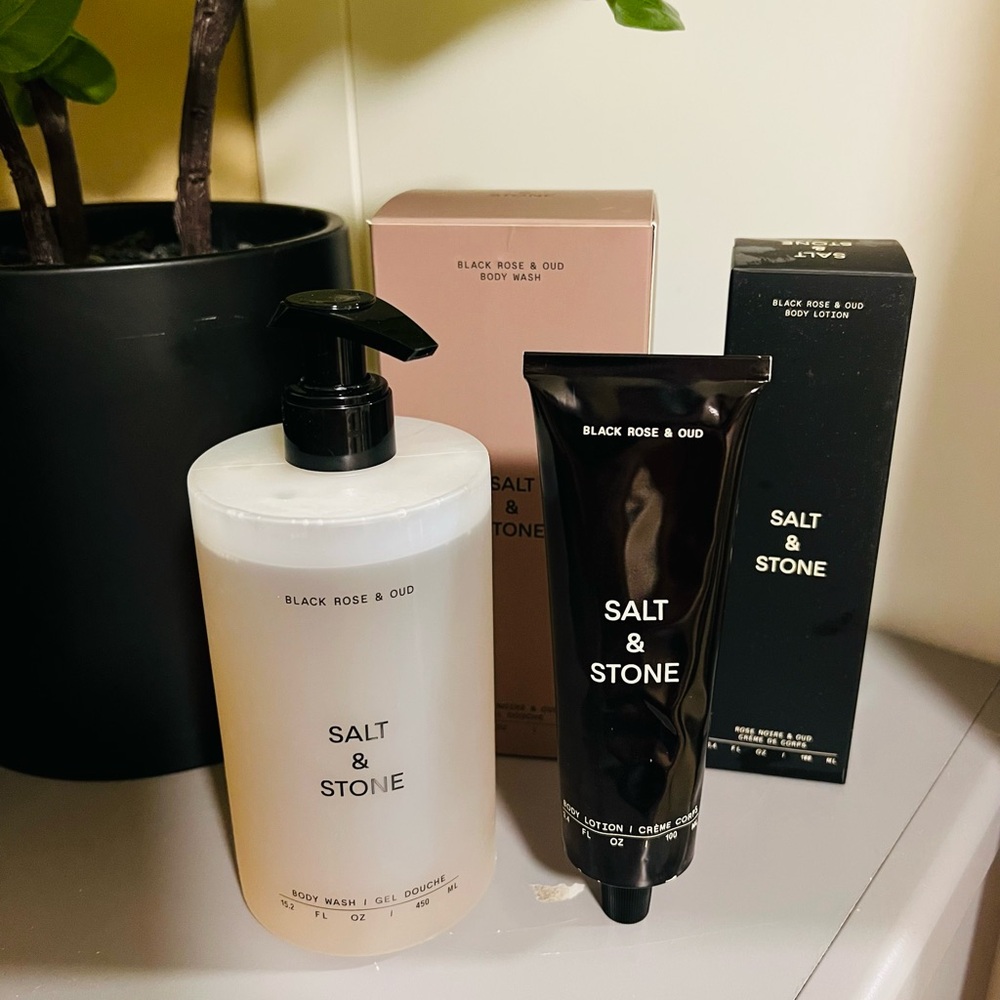 Salt & stone body gel and body lotion.